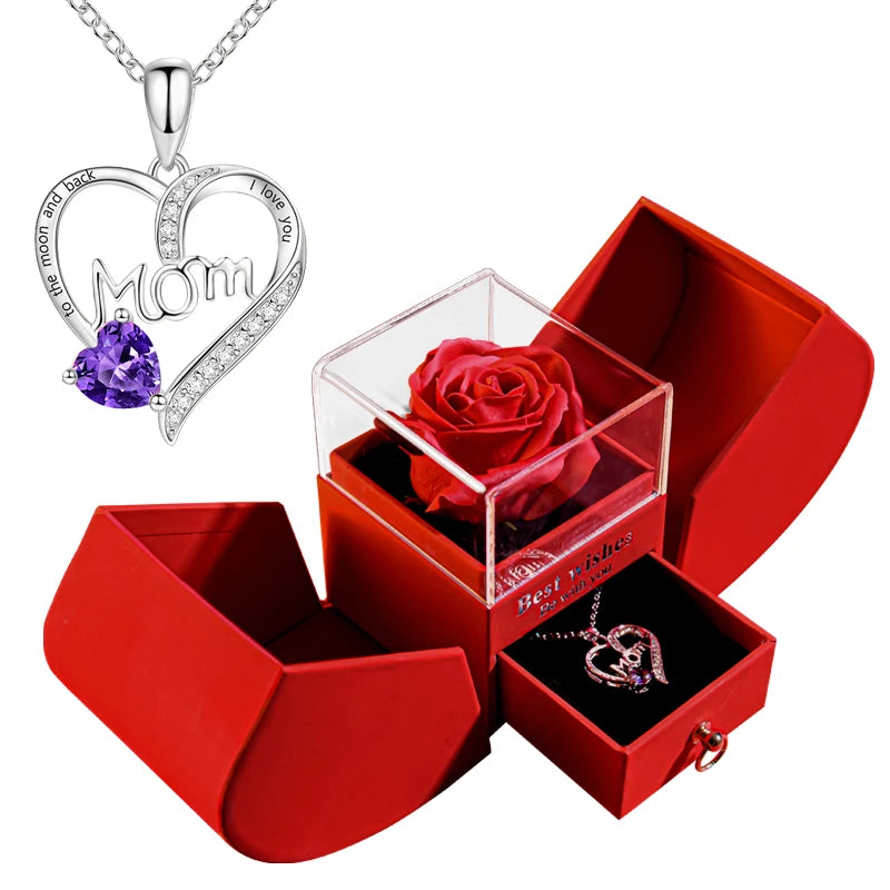 Gift for women, gift box with eternal rose and heart necklace, jewelry box