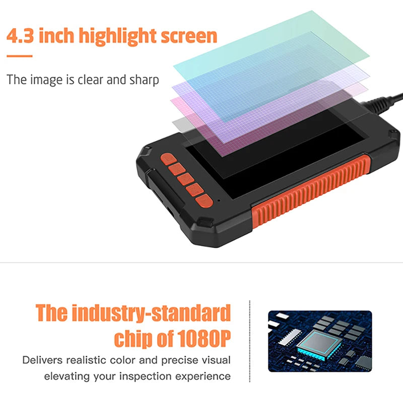 LCD Endoscope Camera with Dual Lens Borescope and 8 Lights, HD Inspection Camera