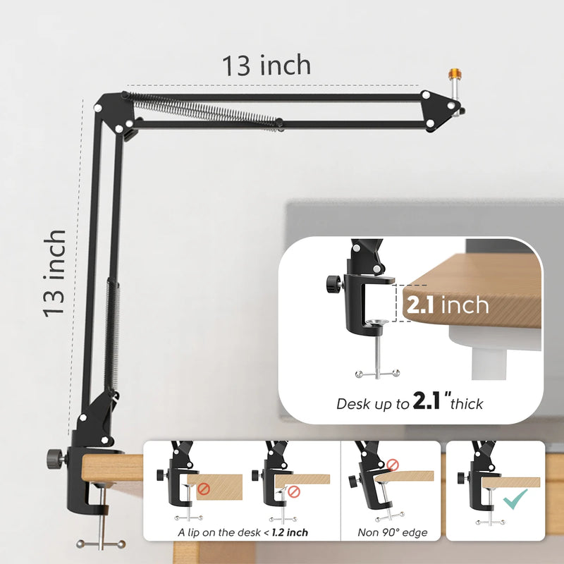 Microphone Arm Boom,Adjustable Suspension Boom with Heavy Duty Clamp,Scissor Mic Stand for Recording,Gaming,K688 K658-CS1. - FIFINE