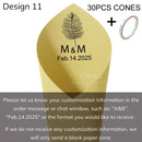 Personalized wedding confetti cones with names and date,