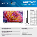 Metz TV 43 55 Inch 4K UHD Smart LED TV Google TV HDR 10 MEMC Dolby Audio Google Cast Voice Control Tuner 43MUF7000Z 55MUF7000Z