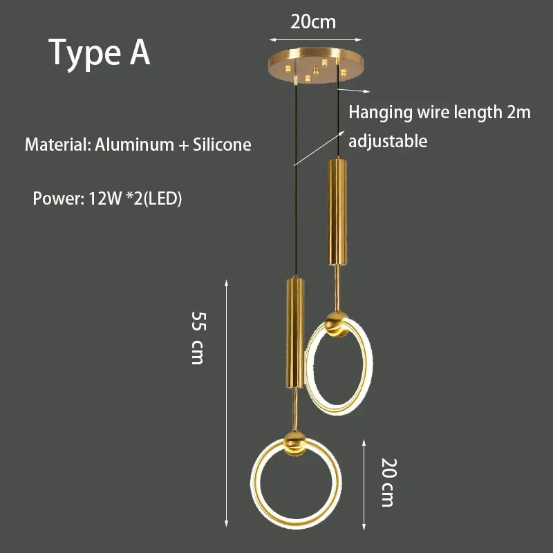 Pendant Lamp Bedroom Bedside Lamp Modern Minimalist Nordic Light Luxury Chandelier Restaurant TV Background Wall Chandelier