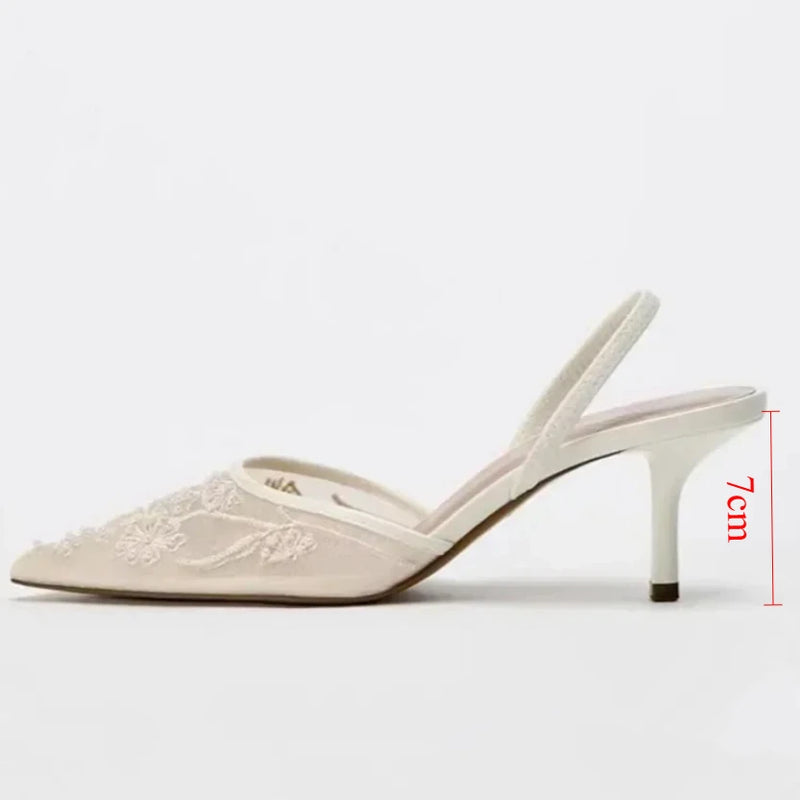 Mesh Open Heel Sandals Shoes Fashion. Print Pointed End for Women. High-heel  Stiletto