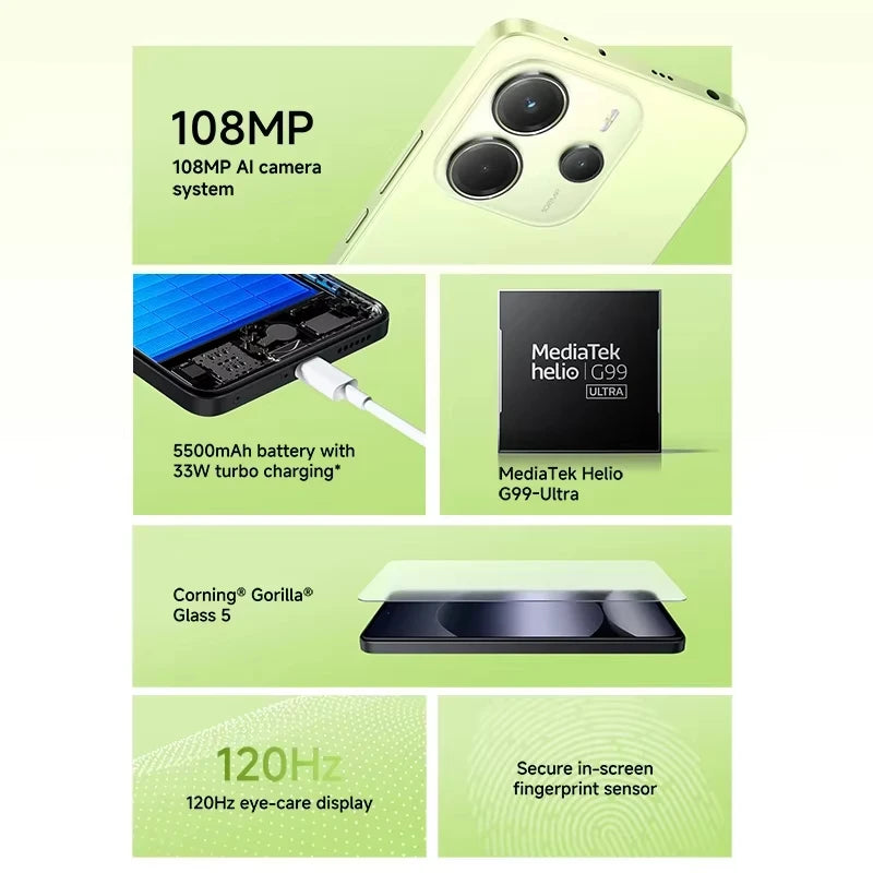 Used Phone Xiaomi Redmi Note 14 4g Nfc Helio G99-Ultra 6.67'' 120 Hz Amoled Screen 108 Mp Ai Camera Charger Not Included