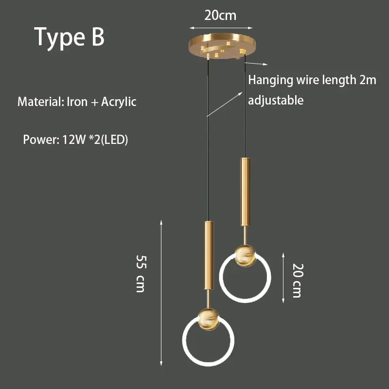 Pendant Lamp Bedroom Bedside Lamp Modern Minimalist Nordic Light Luxury Chandelier Restaurant TV Background Wall Chandelier