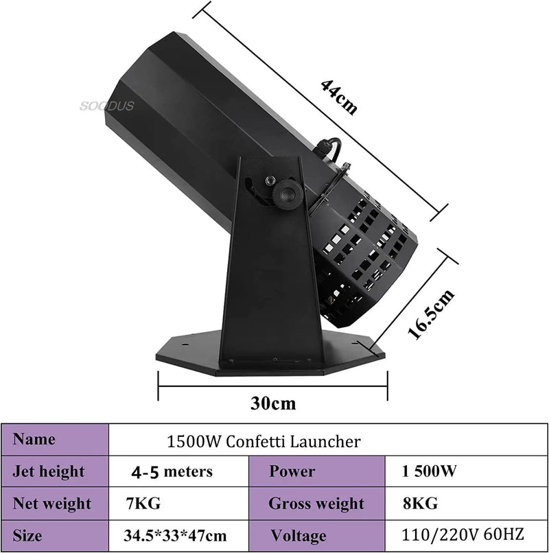 1500W Professional Confetti Machine Launcher Confetti Remote Control  for DJ Special Event Parties Club Wedding Stage Light