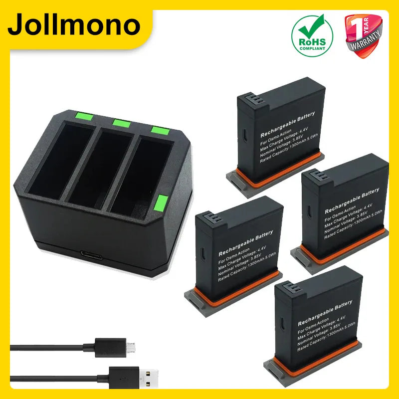 Batteries for DJI Osmo Action Camera Battery Channel USB Charger bateria For DJI Osmo Action Camera Accessories. - 1300mAh