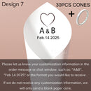 Personalized wedding confetti cones with names and date,