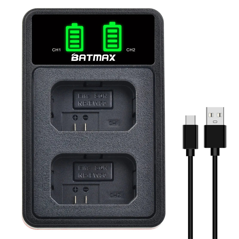 Dual Charger for Sony A6000 A6400 A6300 A6500 A7 A7II A7RII A7SII A7S A7S2 A7R. - 4X 2000mAh NP-FW50 NP FW50 Battery + LED USB