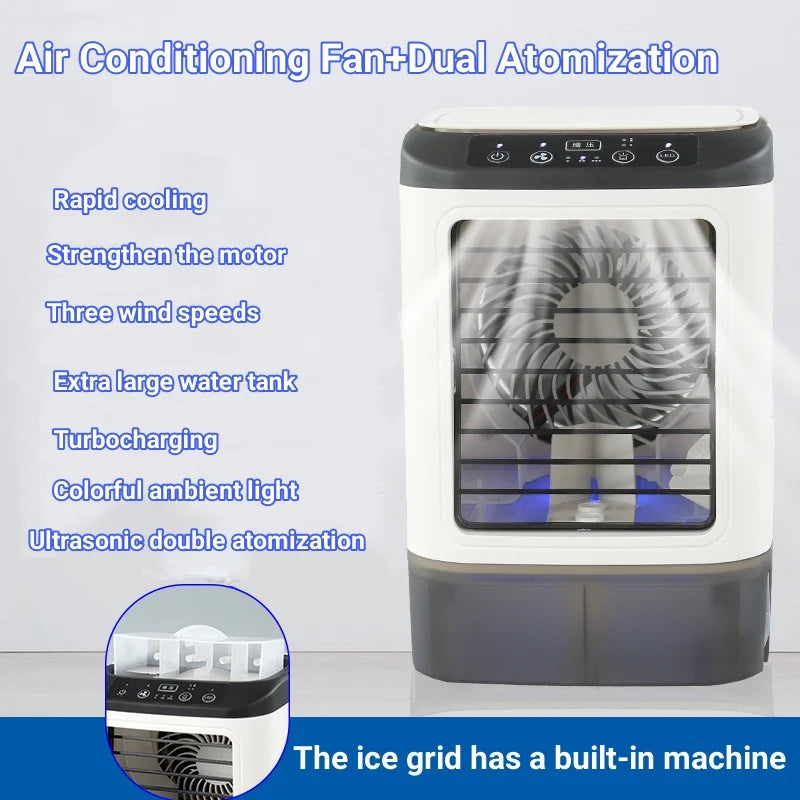 Air Conditioner Portable, Fan Desktop Dual Spray Ultrasonic Atomization 3-Speed Mute Air Cooler Night Light Electric Fan for Home