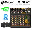 Debra Mini 6 6-Channel Audio Mixer DJ Console with Bluetooth 5.0 OTG Reverb 48V Sound Card for PC Recording, Webcasting