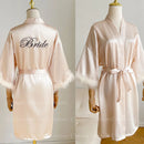 White bridal robe with feathers for wedding, satin robe for women,