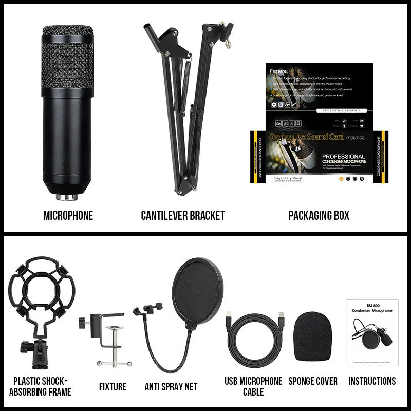 BM-800 USB Recording Microphone Professional Condenser Mic Kit with Articulated Arm For Gaming Podcasting Streaming Youtube