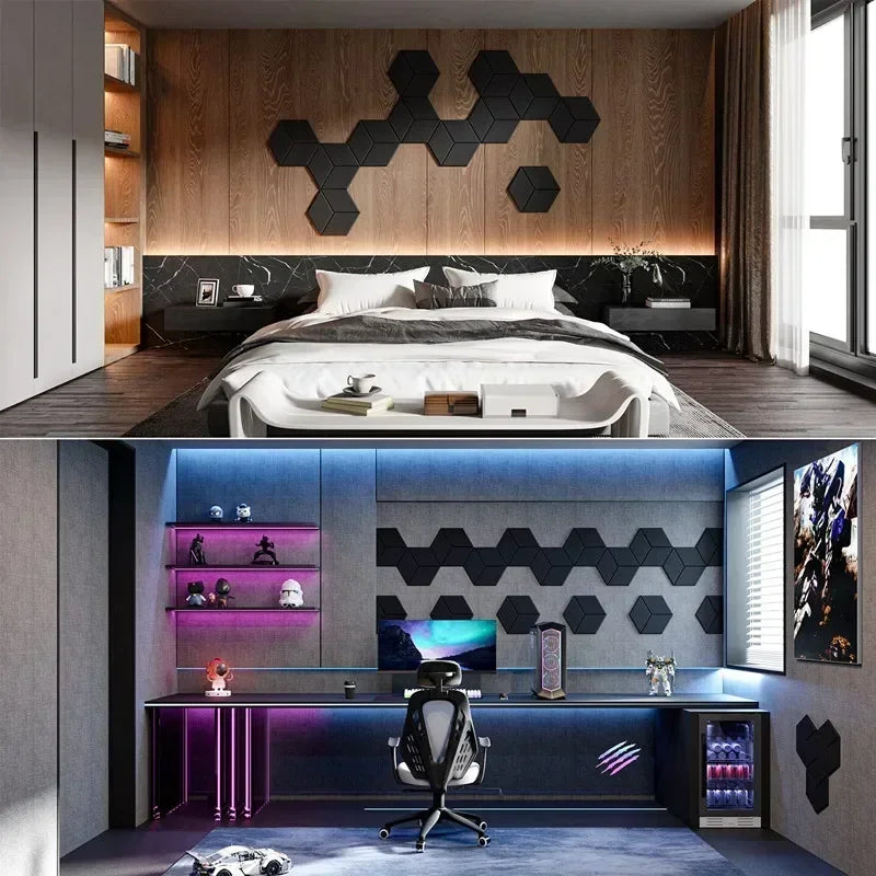 HexagonalSelf-adhesive Acoustic Panels Sound Proof Foam Panels Y-Lined Design to Absorb Noise Eliminate Echoes Black. - 12/6/1piece