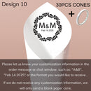 Personalized wedding confetti cones with names and date,