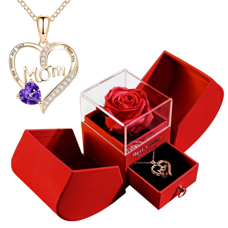 Gift for women, gift box with eternal rose and heart necklace, jewelry box