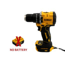 Rechargeable brushless cordless impact drill with power supply.