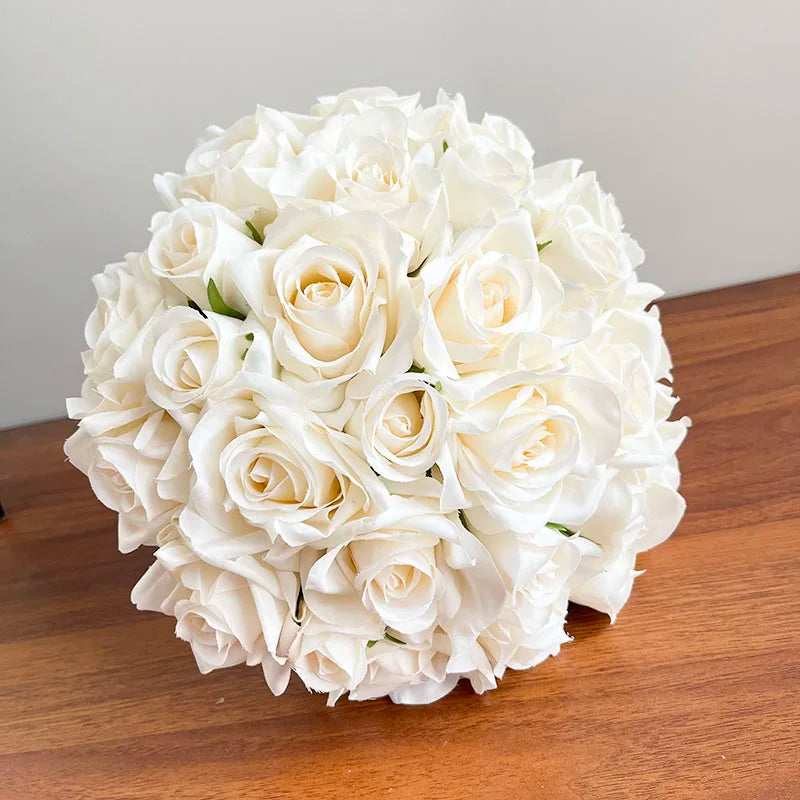 Bridal bouquets, white bridal bouquet, silk flowers, artificial roses,