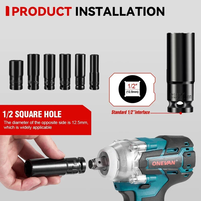 ONEVAN Electric Impact Wrench Hexs Socket Adapter Kit 1/2" Drill Chuck Drive Set for Electric Wrench Screwdriver Standard Socket