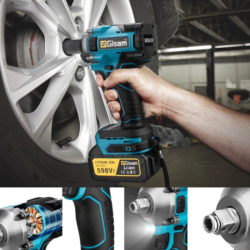 Brushless Electric Impact Wrench Cordless Electric Screwdriver 1/2 inch Socket Power Tools for Makita 18V Battery. - Gisam 1000N.M