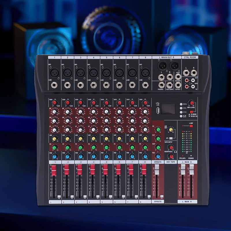 8 Channel Audio Mixer, Bluetooth Studio Mixer Audio DJ Sound Board Controller with USB for Professional and Beginners