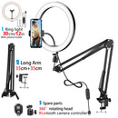 LED Selfie Ring Light Phone Stand With Folding Arm Circle Fill Light Dimmable Tripod Photography RingLight For YouTobe Streaming