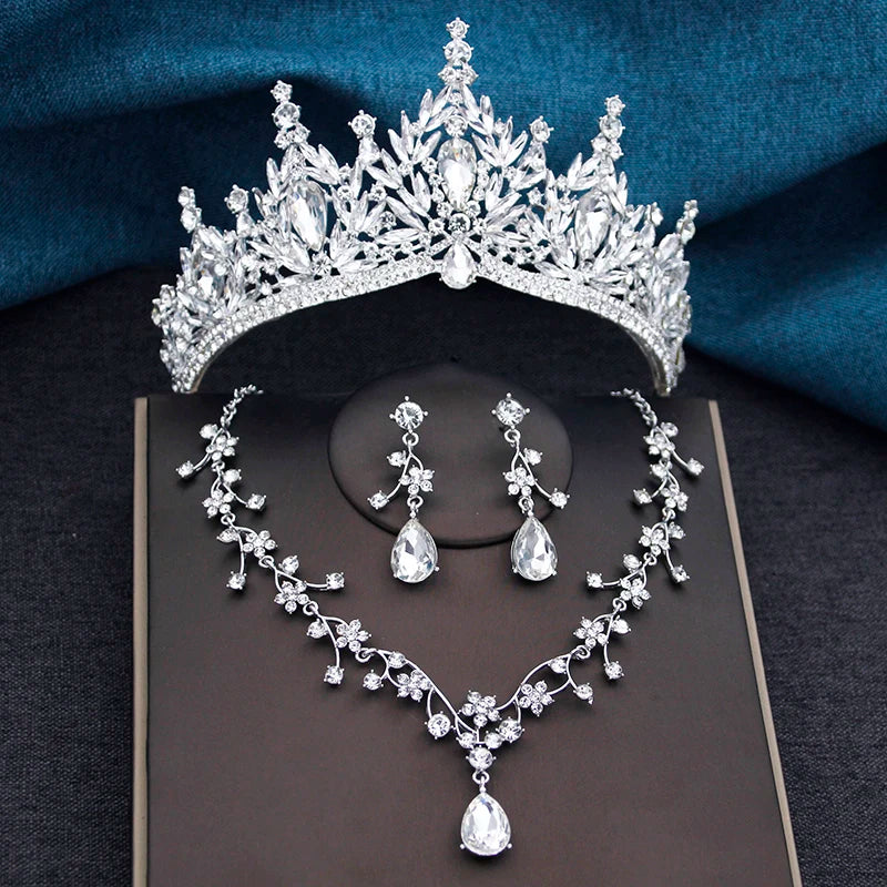 Baroque Tiaras and Crowns Princess 3-pack Wedding Crown Sets and Necklace Earrings for Party Birthday Costume Jewelry Bridal