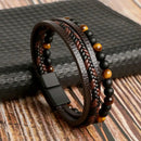 Fashion Layered Handmade Braided Leather Bracelet,Tiger Eyestone Beaded Bracelet, Characteristic Punk Bracelet. - 4 Style