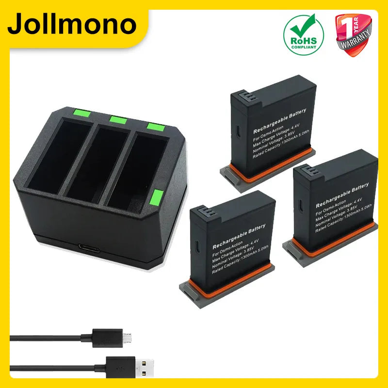Batteries for DJI Osmo Action Camera Battery Channel USB Charger bateria For DJI Osmo Action Camera Accessories. - 1300mAh