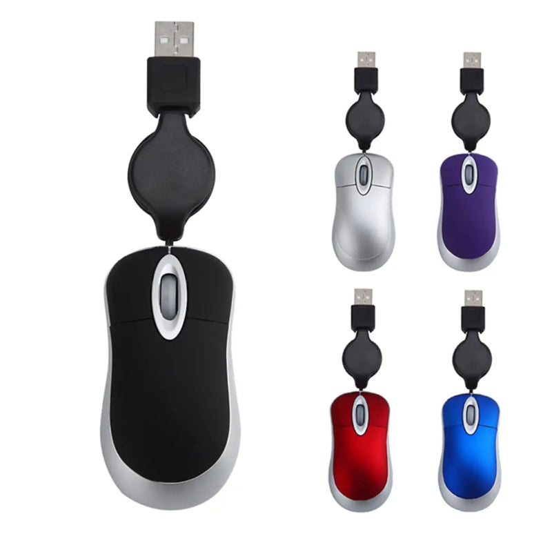 Portable Optical Mini Mouse Retractable USB Cable Ergonomic Office Mause Computer peripheral accessories For PC Laptop