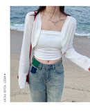 Short Ice Silk Knitted Sun Protection Cardigan Women's Thin Summer Suspender Skirt Layered Gauze Jacket Air-conditioned Cover Up