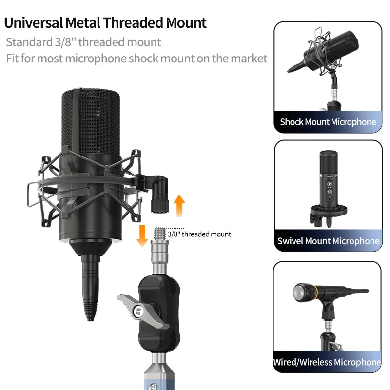 Mic Boom Arm Microphone Stand for Blue Yeti FIFINE AM8 K669B HyperX QuadCast SoloCast AT2020 Shure SM7B MV7 and Other Microphone