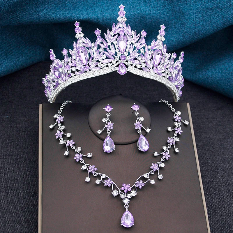Baroque Tiaras and Crowns Princess 3-pack Wedding Crown Sets and Necklace Earrings for Party Birthday Costume Jewelry Bridal