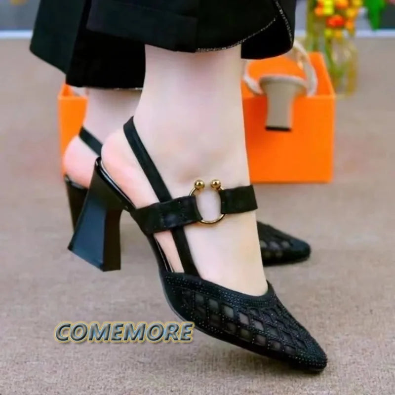 Spring and summer new women's shoes, net cloth high heels