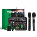 4 Channel UHF Audio Mixer With 2 Wireless Microphone Soundcard USB Delay Repaeat Effect Sound Mixing Console PC Recording