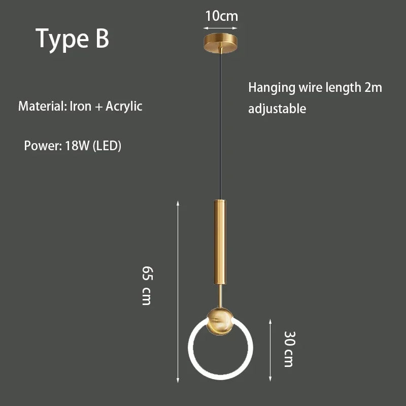 Pendant Lamp Bedroom Bedside Lamp Modern Minimalist Nordic Light Luxury Chandelier Restaurant TV Background Wall Chandelier