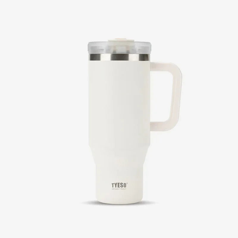 Tyeso Car Stainless Steel Thermal Bottles 30oz/40oz Vacuum Thermos Cup with Handle Straw Hiking Portable Water Bottle Coffee Cup