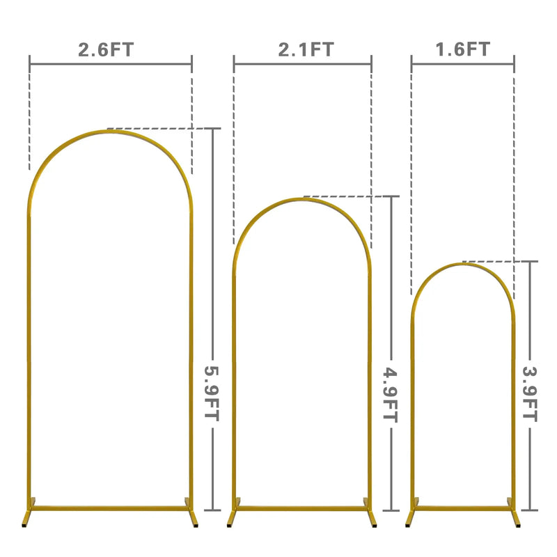 Set of 3 gold metal wedding arch backdrop stands