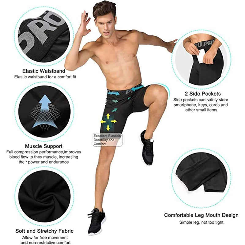Men's Gym Shorts with Pockets, Workout Compression Tights