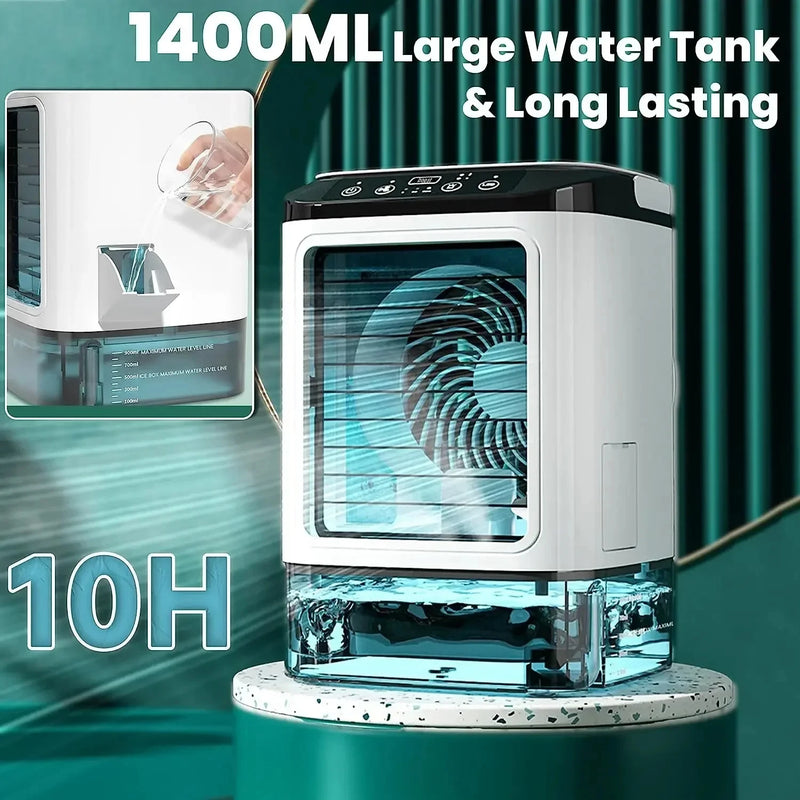 Air Conditioner Portable, Fan Desktop Dual Spray Ultrasonic Atomization 3-Speed Mute Air Cooler Night Light Electric Fan for Home