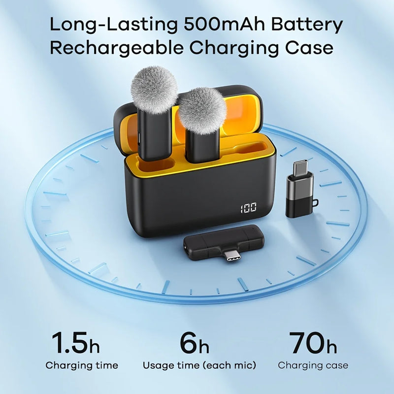 Lavalier Microphone with Charging Case Wireless mini mic for Android IOS Phone with Noise-canceling Function to Record Videos