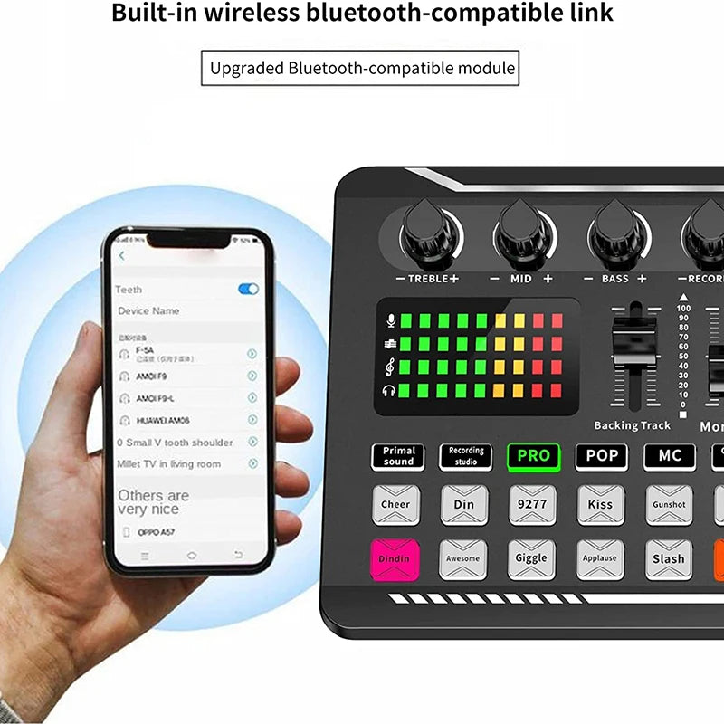 F998/V8S Sound Card Microphone Sound Mixer Live Sound Card Board Audio Mixing Console Amplifier Live Broadcast Podcast Condenser