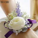 YO CHO Purple Bridesmaid Wrist Flowers Handmade Wedding Corsages and Boutonnieres Brooch Artificial Rose Bride Groom Boutonniere