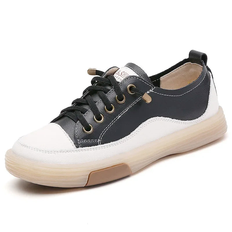 Jogging Casual Shoes Cow Leather Soft Sole Slip-on Flat Loafers Ladies Sneakers Breathable Walking Trainers