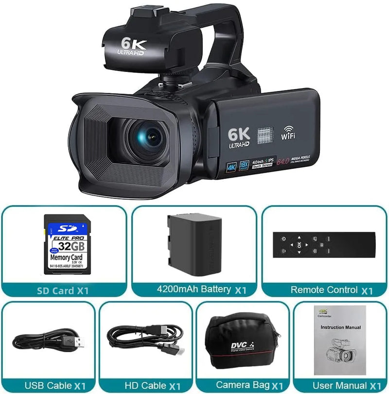 Câmera Camcorders 64MP Streaming Câmera 4.0"Touch Screen, Digital Video Câmeras Photography, YouTube Camcorder 6K Ultra HD. - KOMERY