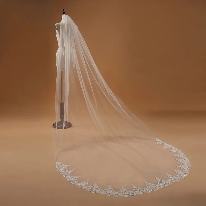 Voile Mariage 3M One Layer Lace Edge White Ivory Cathedral Wedding Veil Long Bridal Veil Cheap Wedding Accessories Veu de Noiva