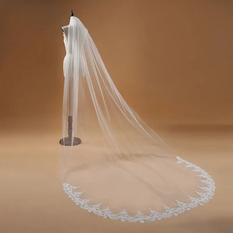 Voile Mariage 3M One Layer Lace Edge White Ivory Cathedral Wedding Veil Long Bridal Veil Cheap Wedding Accessories Veu de Noiva
