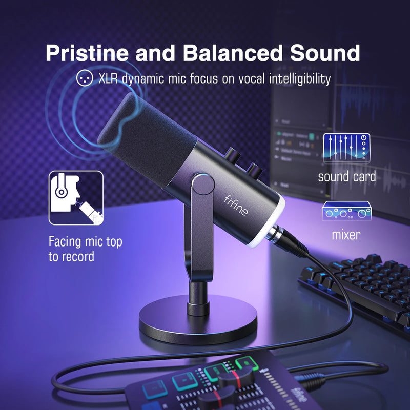 Dynamic Microphone with RGB, Control/Headphone jack/Mute, MIC for, PC Gaming, Recording, Streaming, AmpliGame-AM8. - FIFINE USB/XLR