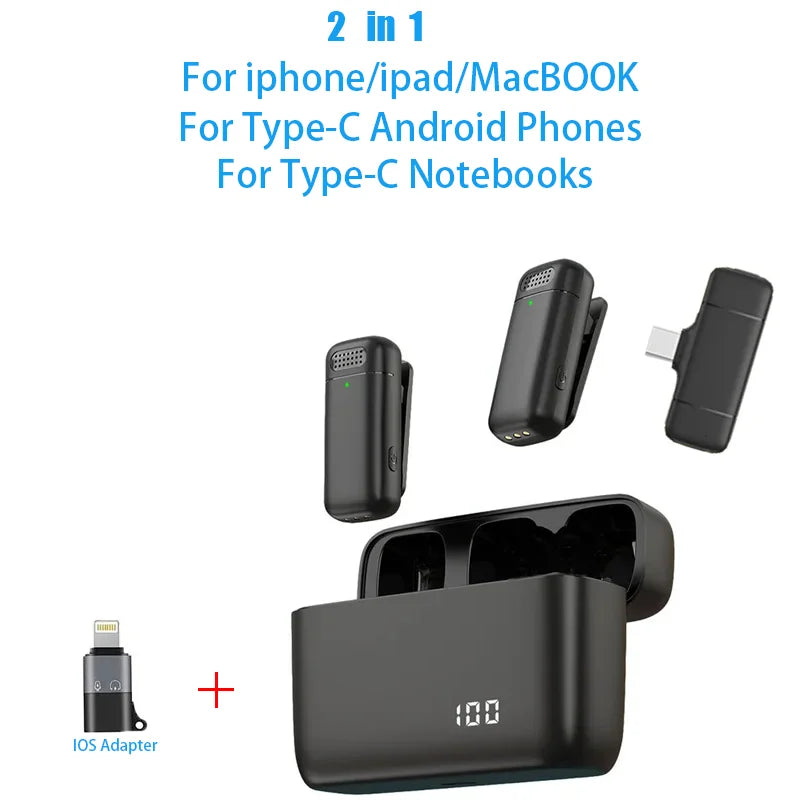 Lavalier Microphone with Charging Case Wireless mini mic for Android IOS Phone with Noise-canceling Function to Record Videos