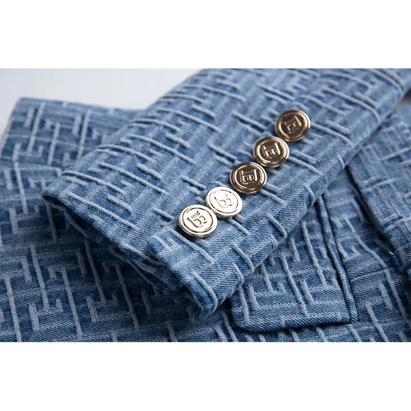 Pattern Denim Jackets for Ladies Women Fashion Blazer with Belt - Custom Luxury